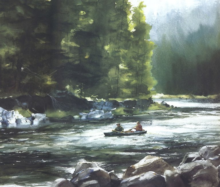 illustration of two men in a canoe